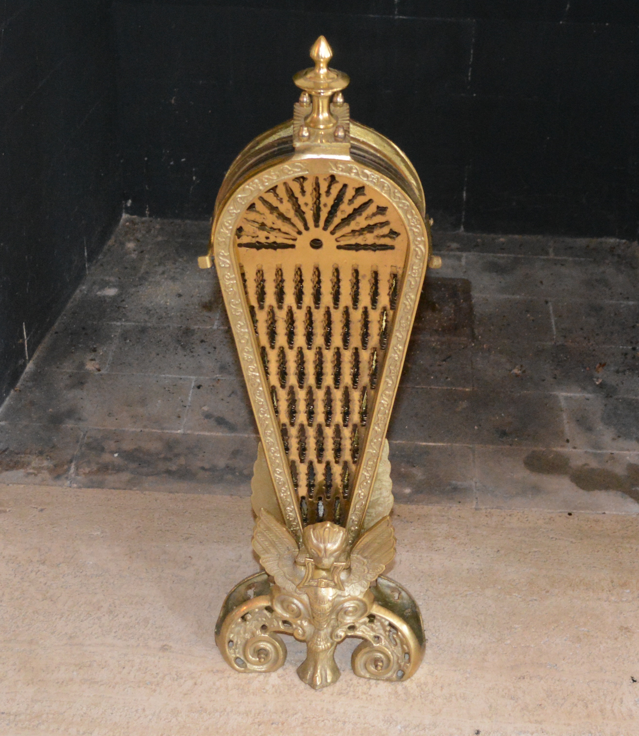 Brass Fireplace Tools and Pierced Folding Screen