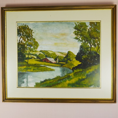Joseph Baris Landscape Watercolor of Farm Scene
