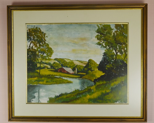 Joseph Baris Landscape Watercolor of Farm Scene