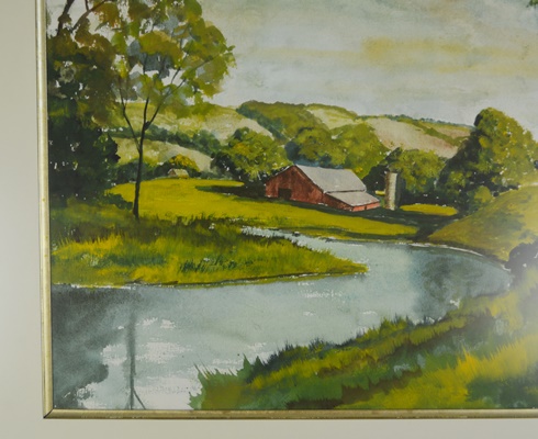 Joseph Baris Landscape Watercolor of Farm Scene