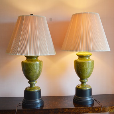 Pair of Green Urn-Shaped Table Lamps
