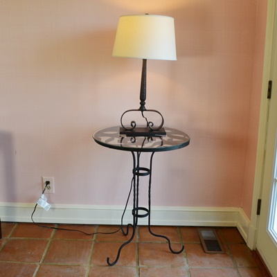 Round Metal Table and Metal Pottery Barn Table Lamp