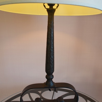 Round Metal Table and Metal Pottery Barn Table Lamp