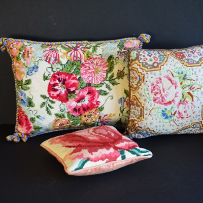 Three Decorative Needlepoint Pillows