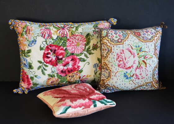 Three Decorative Needlepoint Pillows