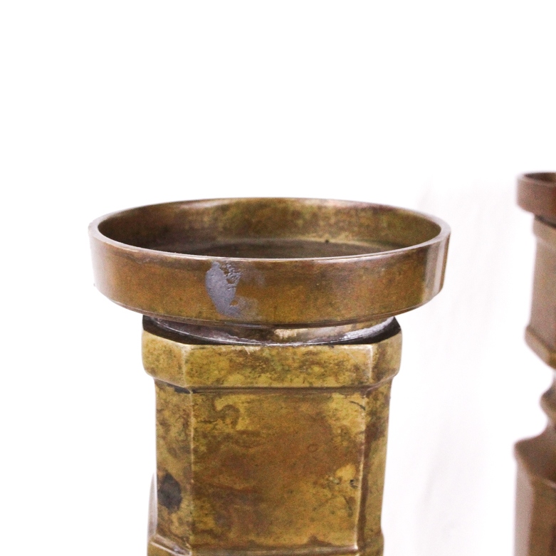 Pair of Vintage Solid Bronze Candleholders