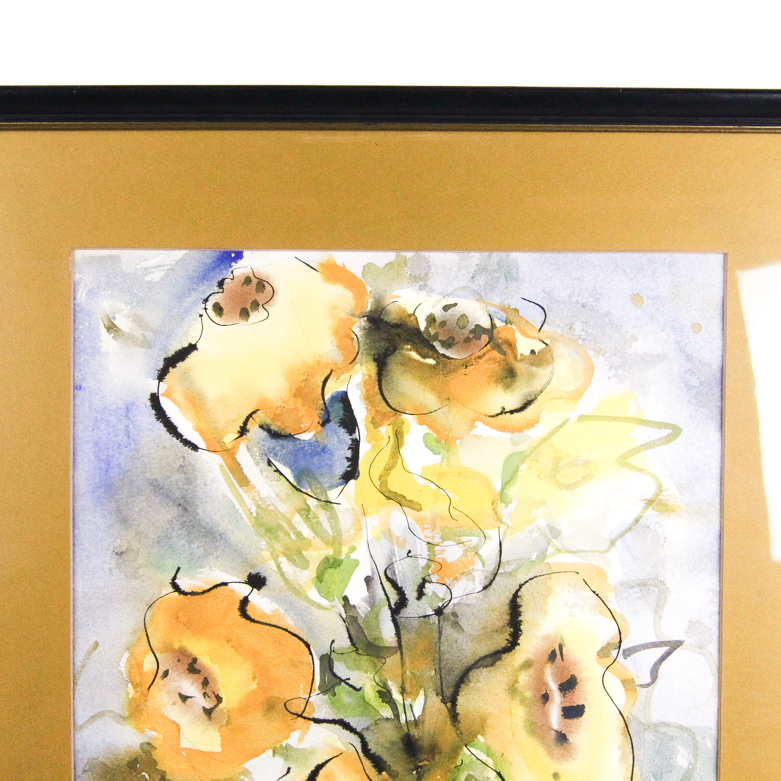 Vintage Floral Still Life Watercolor Signed Verna Elden