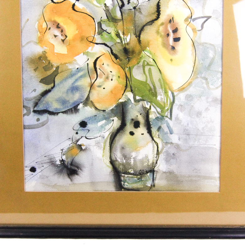 Vintage Floral Still Life Watercolor Signed Verna Elden