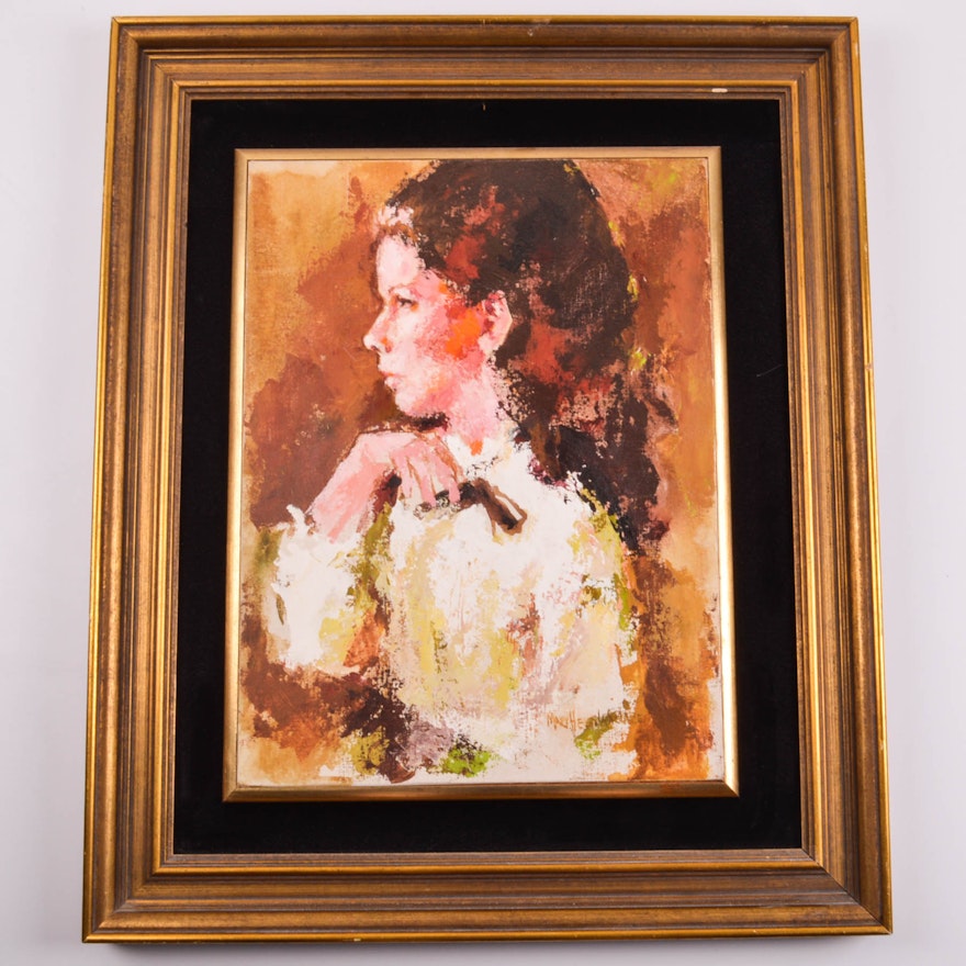Mary Helen Wallace Signed Portrait of a Young Woman