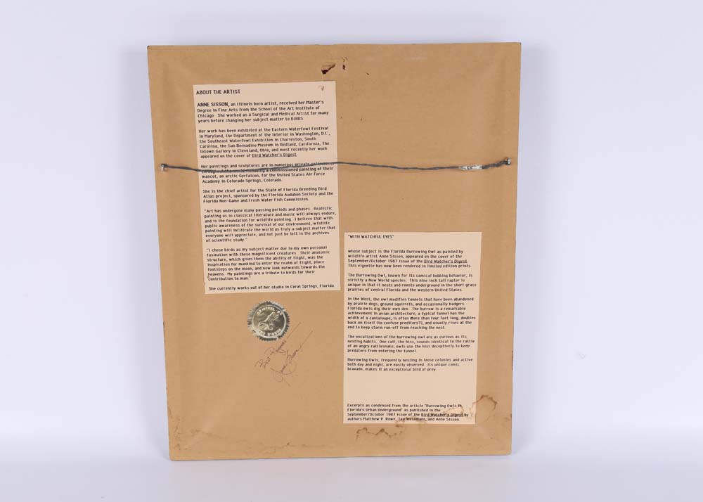 Anne Sisson "Burrowing Owl" Signed Offset Lithograph