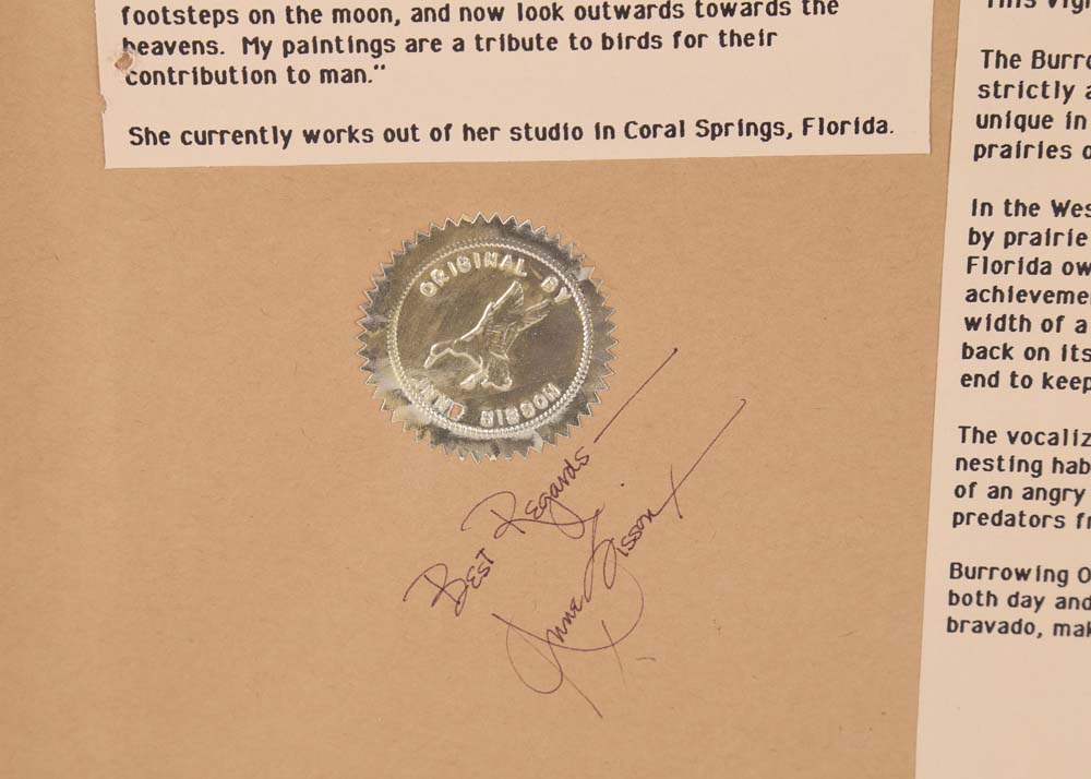 Anne Sisson "Burrowing Owl" Signed Offset Lithograph