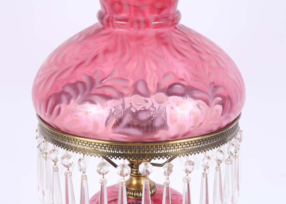 Pink Fenton Style Glass Lamp