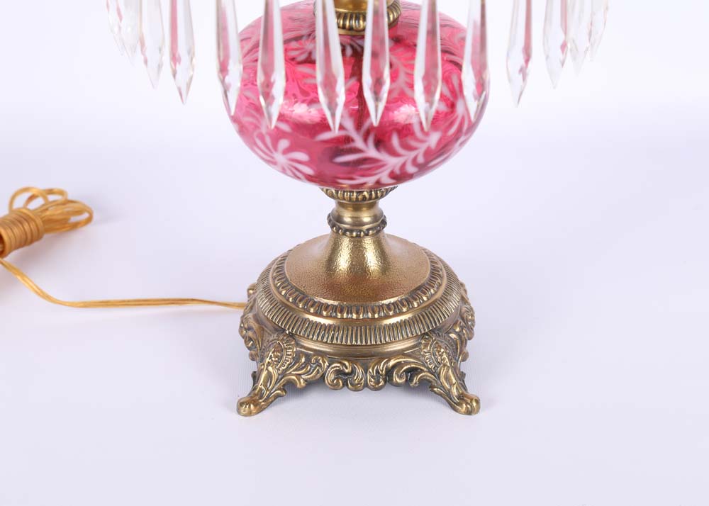 Pink Fenton Style Glass Lamp