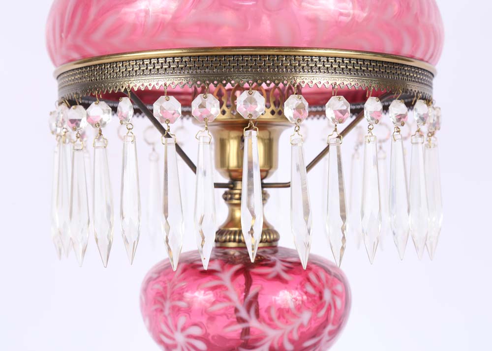 Pink Fenton Style Glass Lamp