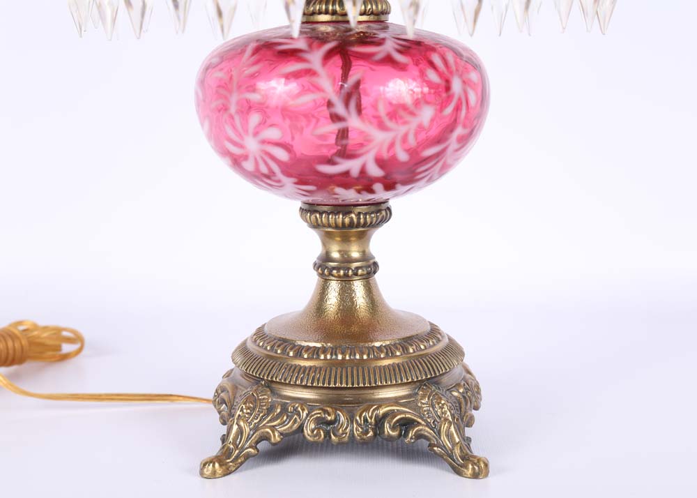 Pink Fenton Style Glass Lamp