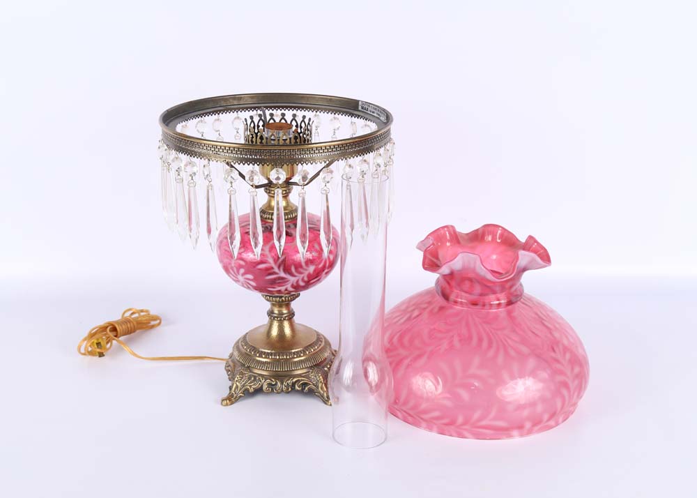 Pink Fenton Style Glass Lamp