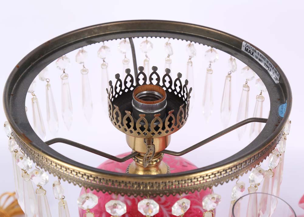 Pink Fenton Style Glass Lamp