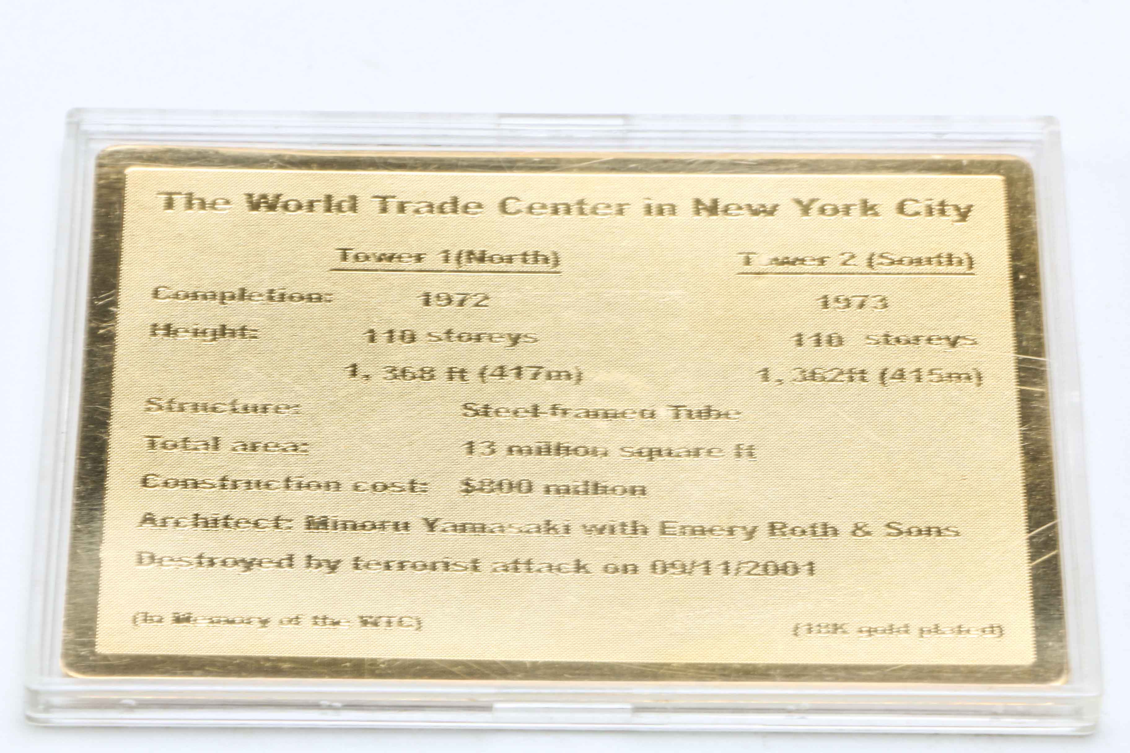Gold Plated World Trade Center Collector's Card