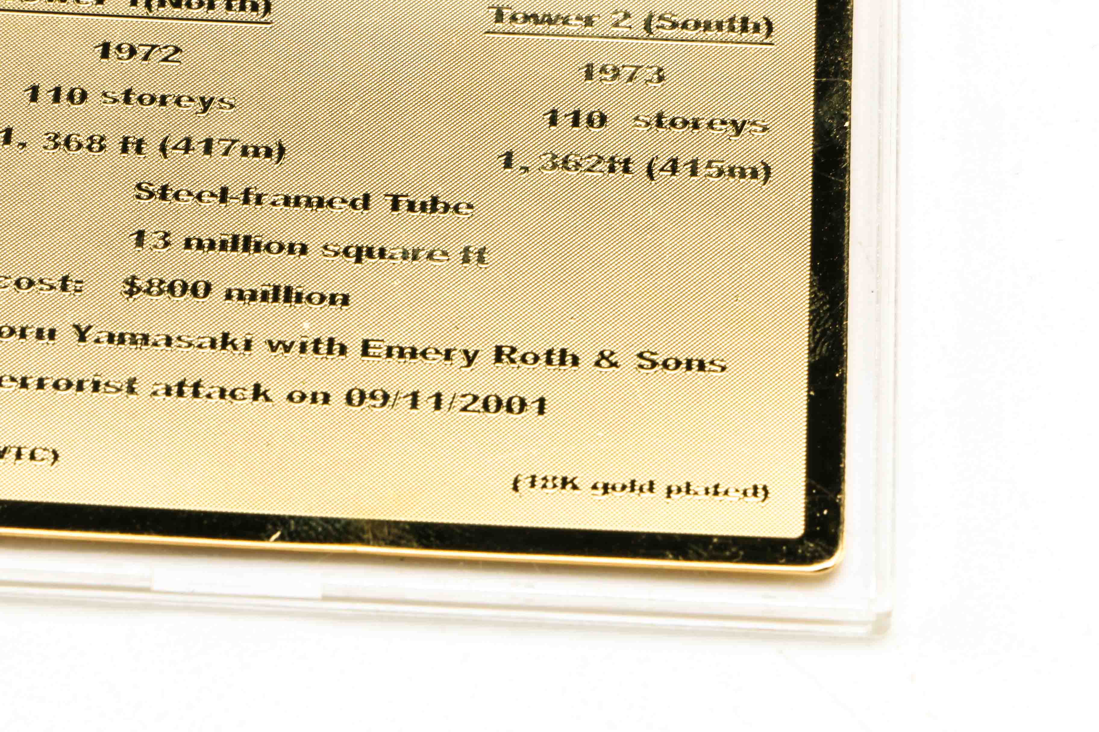 Gold Plated World Trade Center Collector's Card