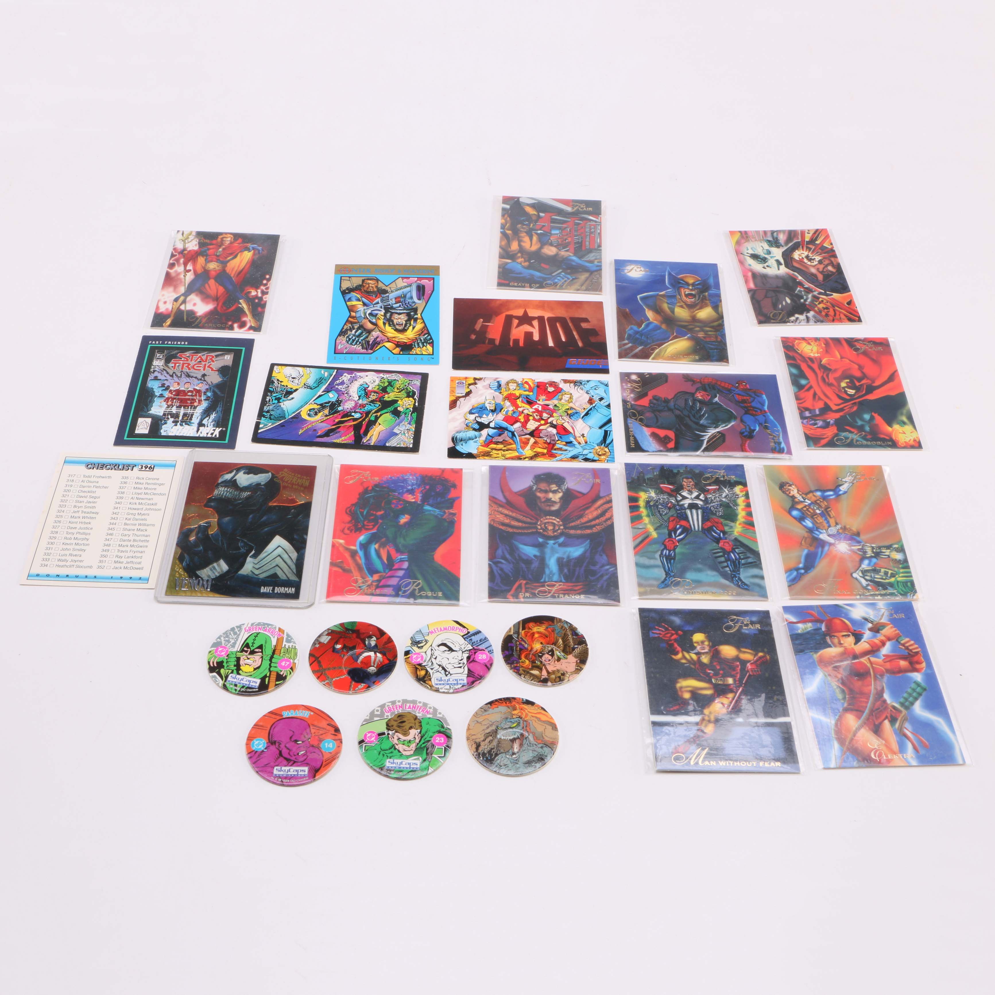 Collection of 1990s Marvel Trading Cards and Pogs
