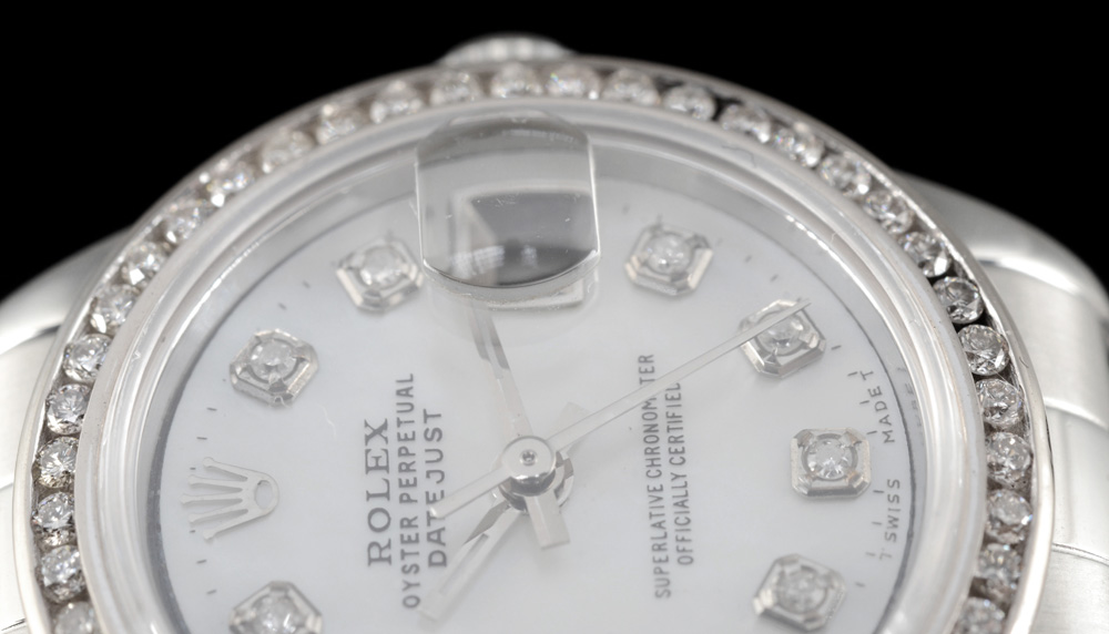 Women's Rolex Perpetual Date Steel Diamond Dial and Bezel Automatic Watch