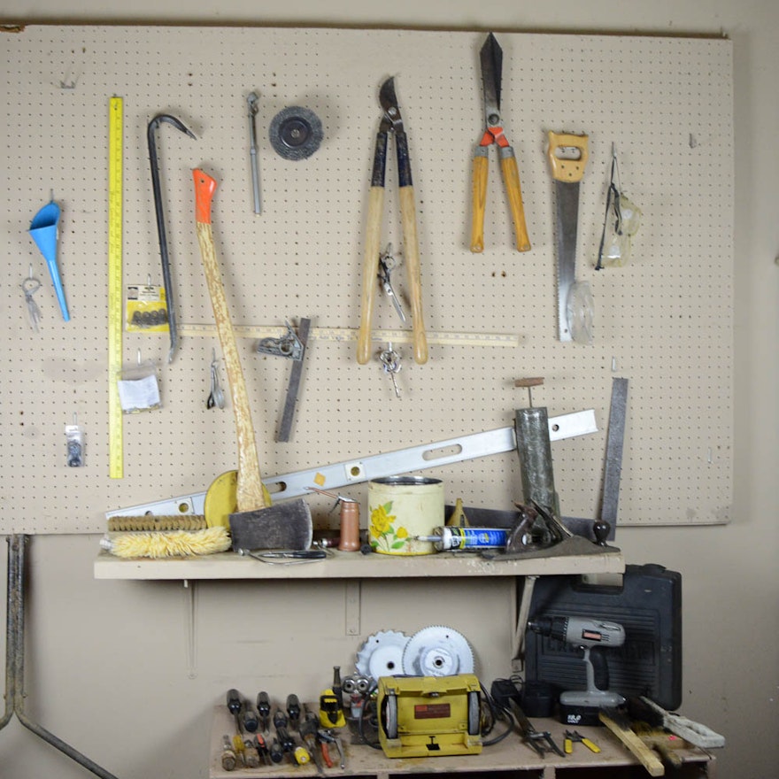 Tools, Shopmate Grinder, and Craftsman Electric Drill
