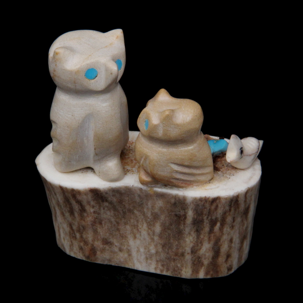 Marvelita Phillips Zuni Antler and Sandstone Owl Family Fetish