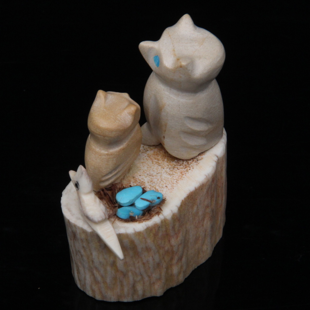 Marvelita Phillips Zuni Antler and Sandstone Owl Family Fetish