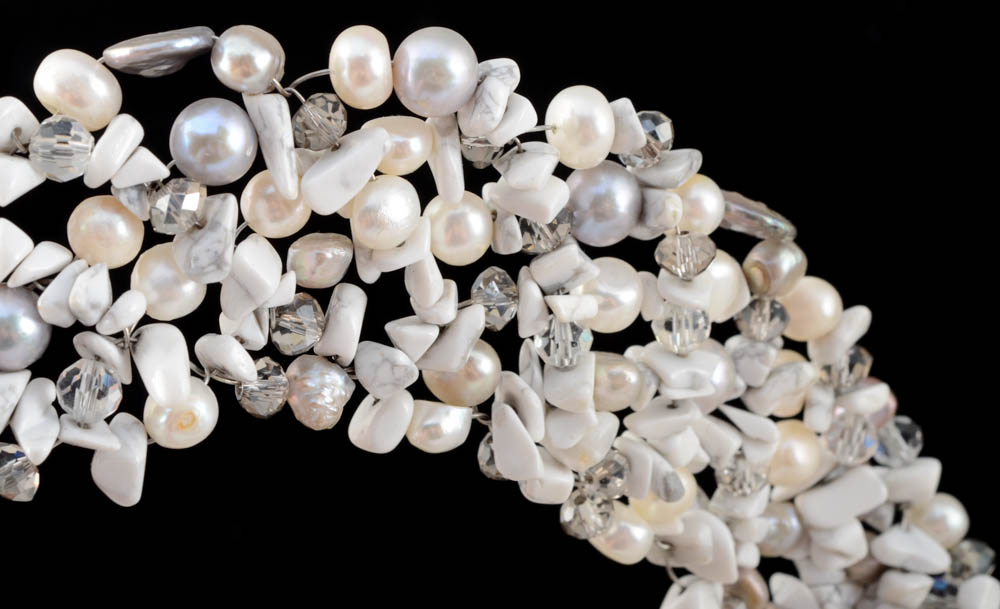 Demi-Parure Hand Strung Freshwater Pearl, White Howlite, and Faceted Cut Crystal Bead Necklace and Bracelet Set