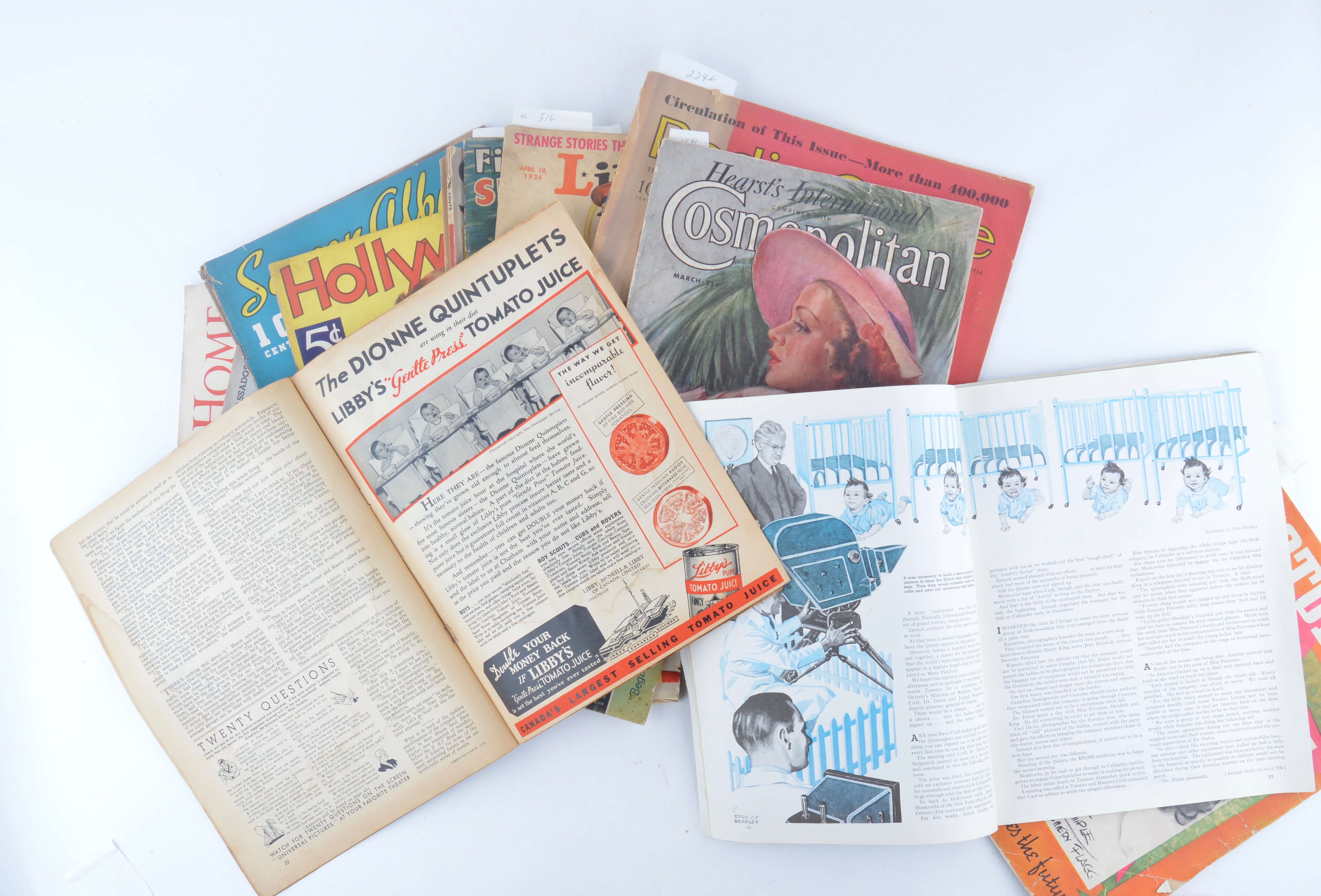 Magazines From 1935 and 1936 Featuring Articles About the Dionne Quintuplets