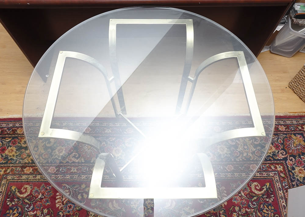 Metal Dining Table with Glass Top