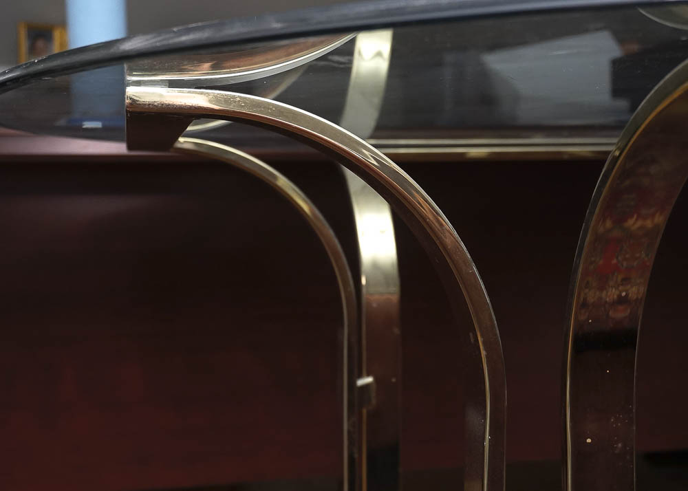 Metal Dining Table with Glass Top