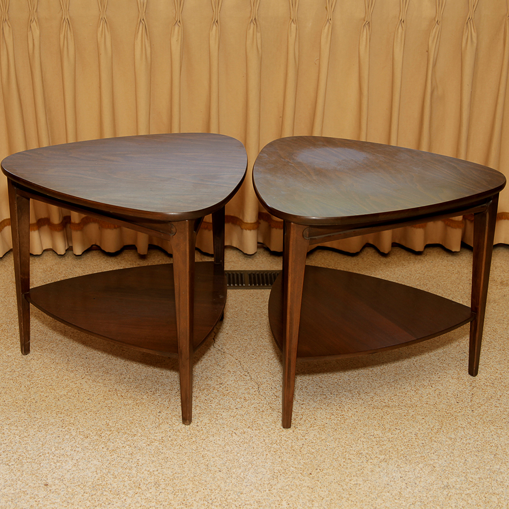 Mid Century Modern "Guitar Pick" End Table Pair by Mersman