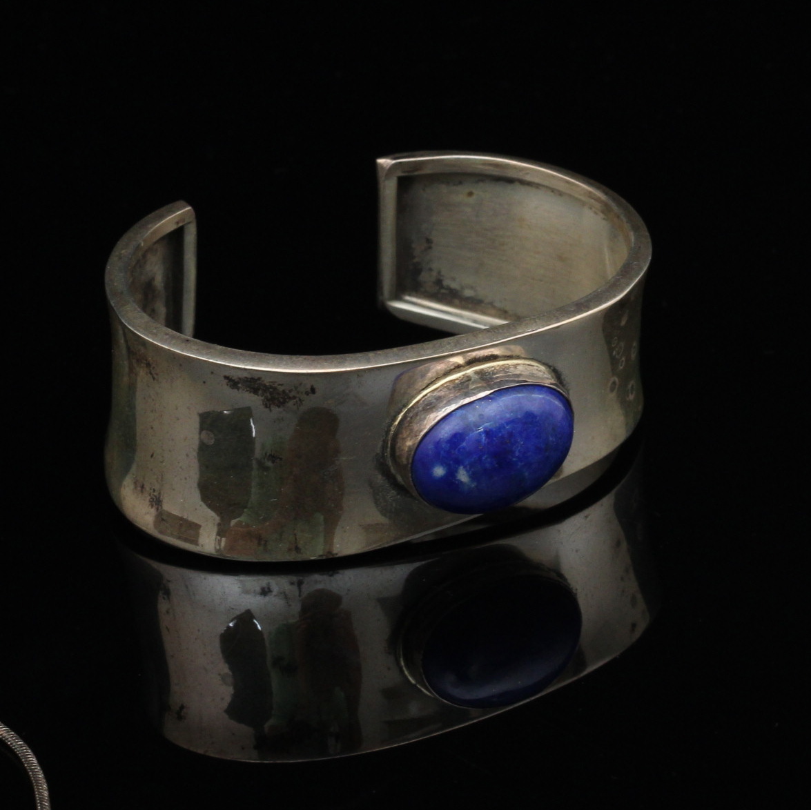 Sterling Silver Lapis Lazuli Pendant, Earrings and Cuff Bracelet