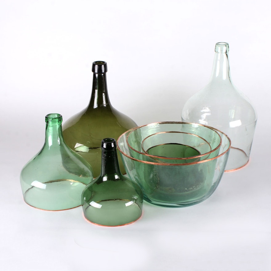 Colored Glass Cloche and Bowl Sets