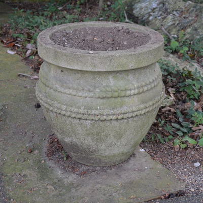 Concrete Planter and Pair of Concrete Spaniel Garden Statuary