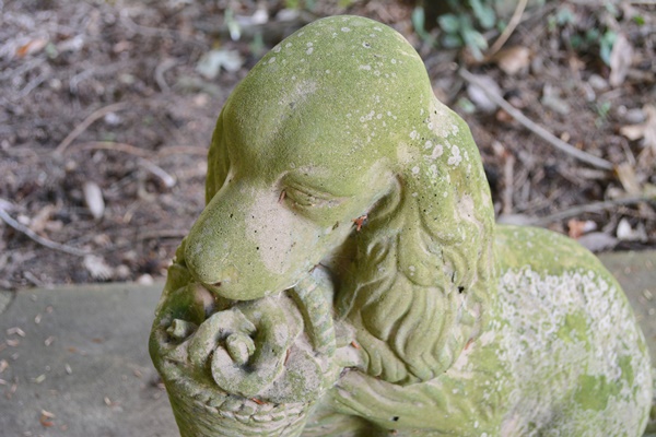 Concrete Planter and Pair of Concrete Spaniel Garden Statuary