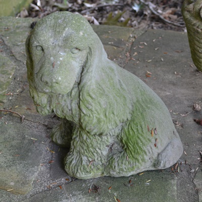 Concrete Planter and Pair of Concrete Spaniel Garden Statuary