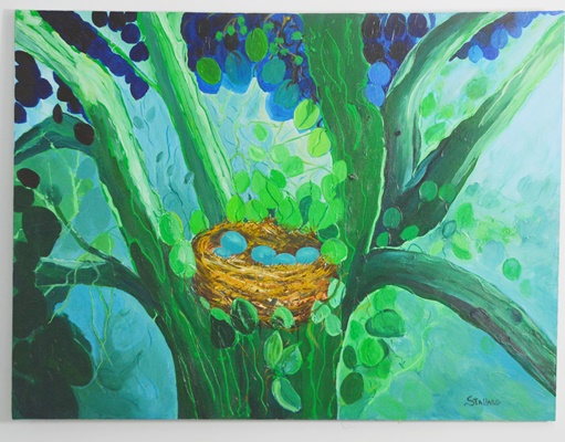 Stallard Signed Birds Nest Oil Painting