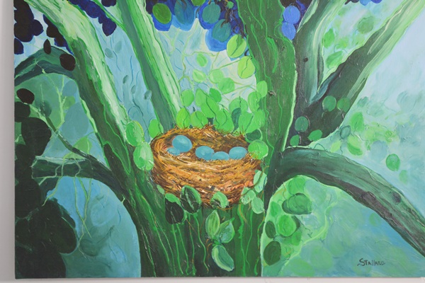 Stallard Signed Birds Nest Oil Painting