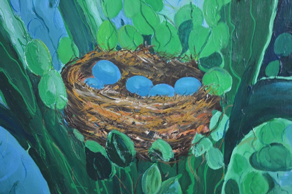Stallard Signed Birds Nest Oil Painting