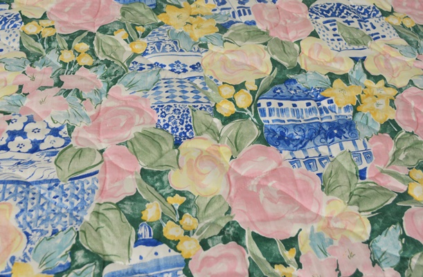 Twin Size Floral Bedspread with Plaid Skirt and Matching Bolster Pillow