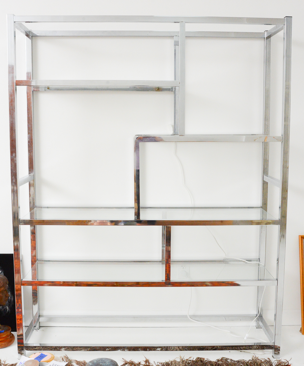 Vintage Milo Baughman Chrome and Glass Etagere