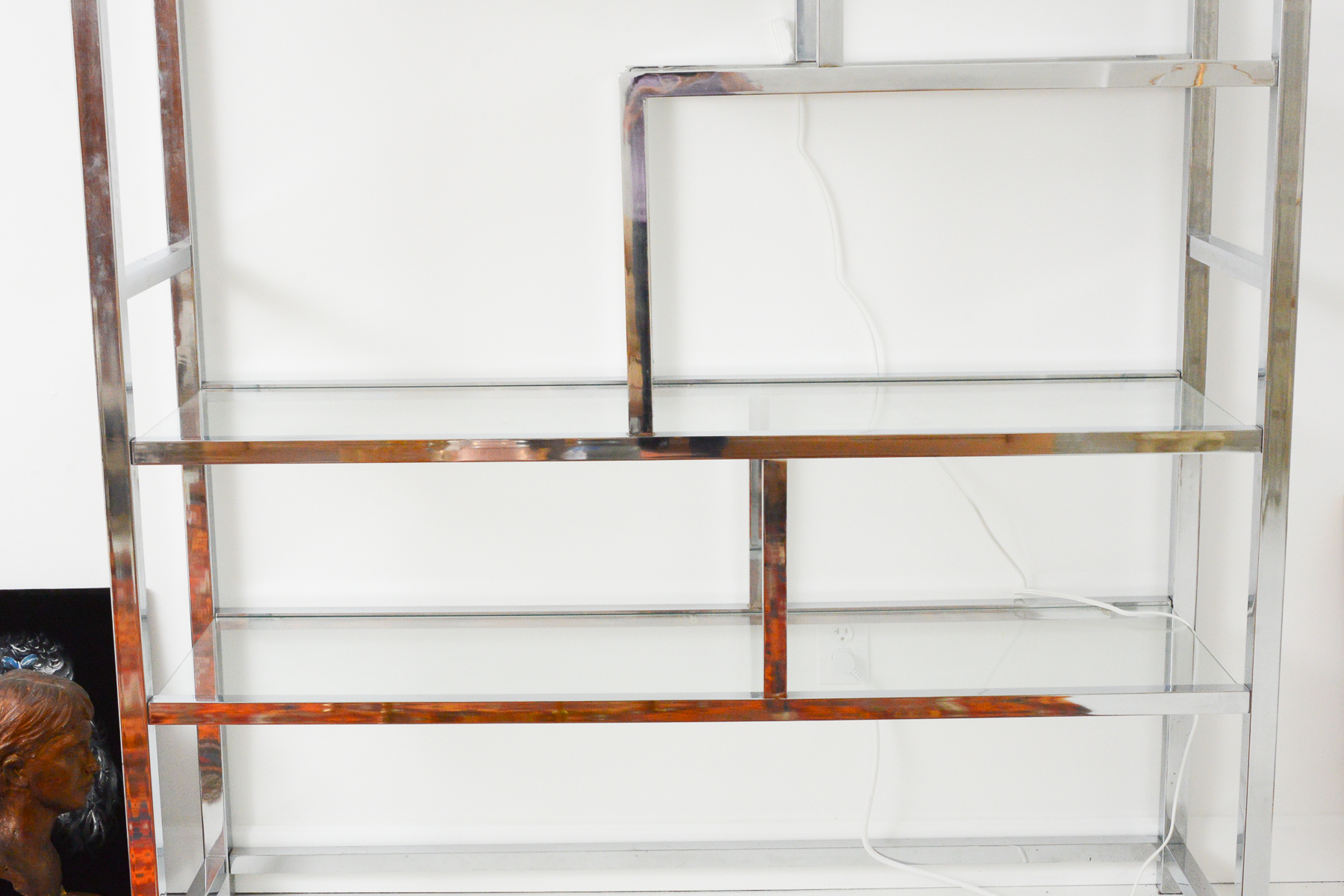 Vintage Milo Baughman Chrome and Glass Etagere
