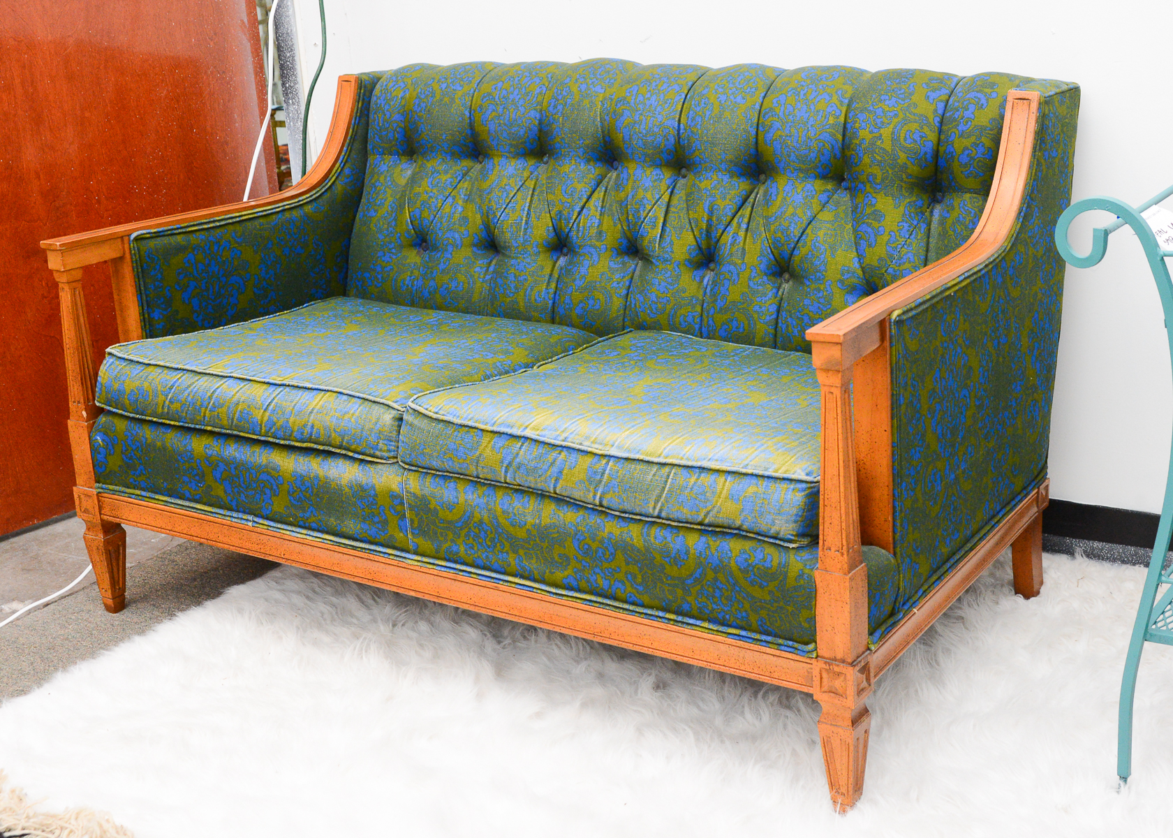 Vintage Blue and Green Floral Love Seat