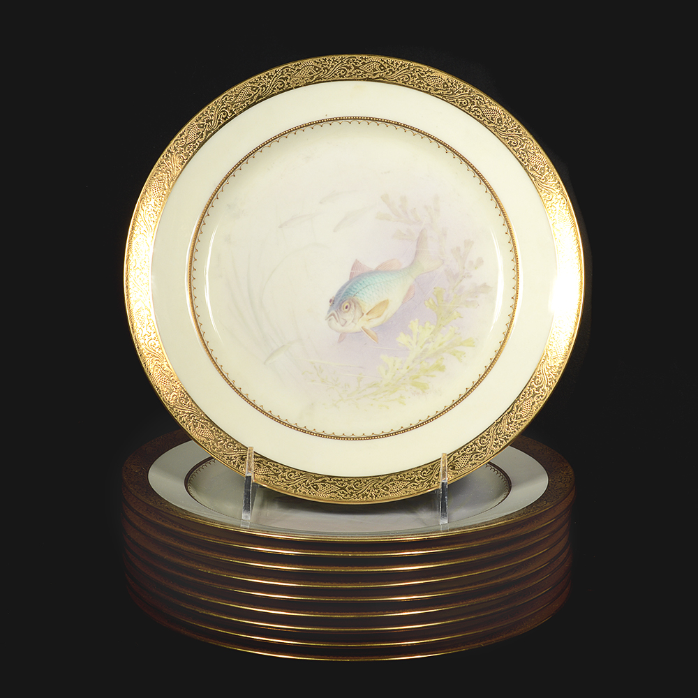 Vintage Lenox Limited Edition Hand-Painted China Plates with Fish