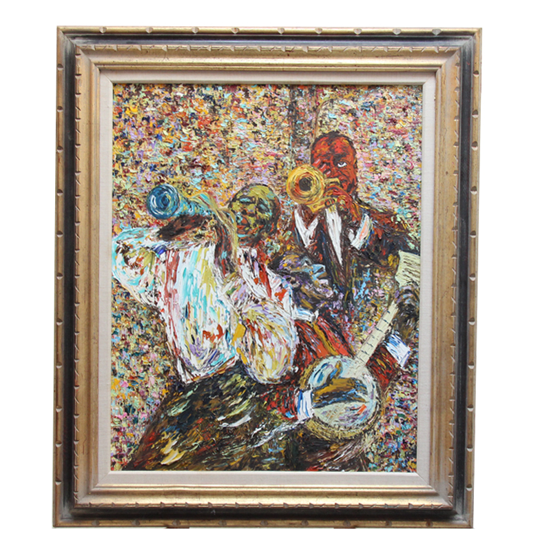 Mary Angela Davis Signed Oil Painting "Jazz Players"