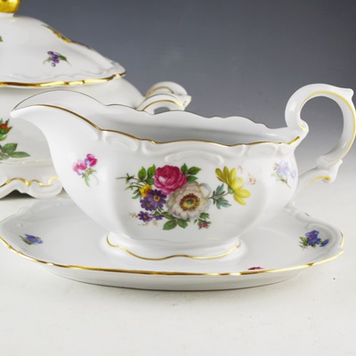 Mitterteich "Meissen Floral" Porcelain Covered Vegetable Dish and Gravy Boat