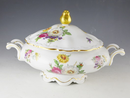 Mitterteich "Meissen Floral" Porcelain Covered Vegetable Dish and Gravy Boat