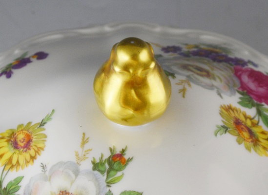 Mitterteich "Meissen Floral" Porcelain Covered Vegetable Dish and Gravy Boat